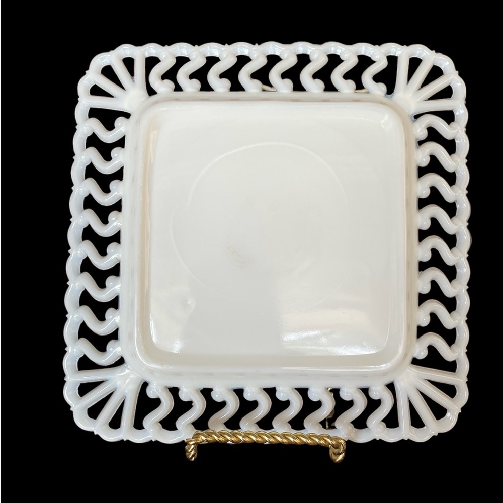 VTG Westmoreland Milk Glass Square Plate 7.375" S Pattern Reticulated Lace Edge